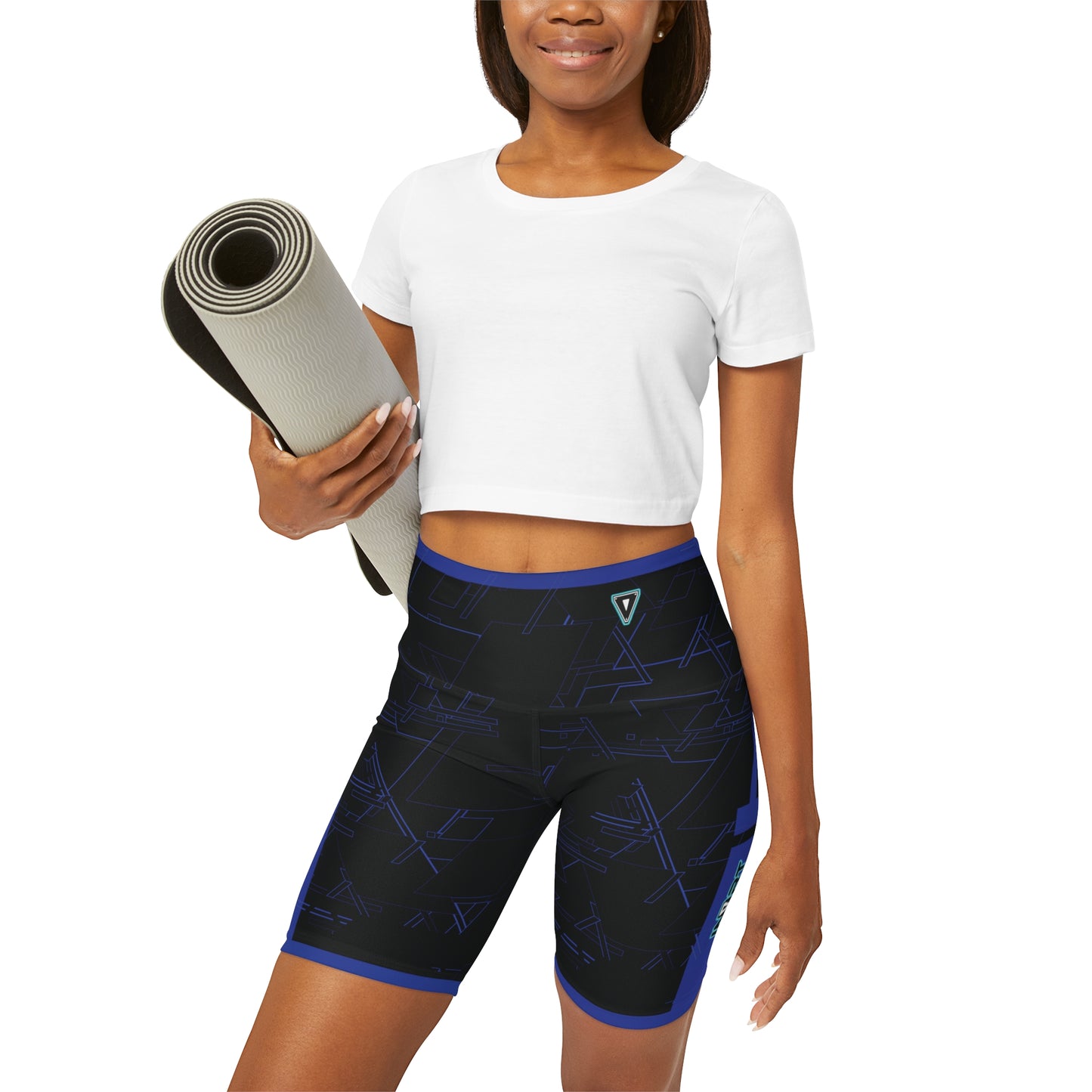 Cyber Midnight Blue Waisted Fitness Shorts