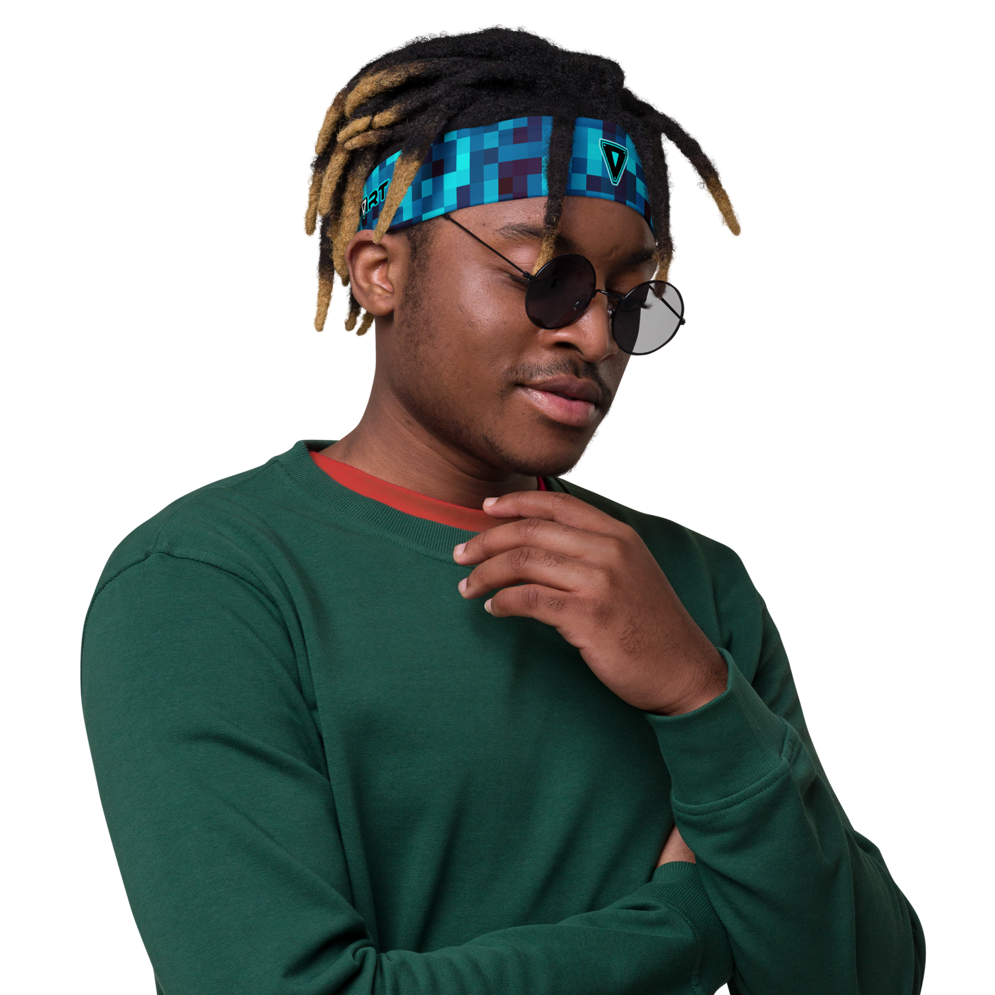 Cyber Blue Big Pixel Headband