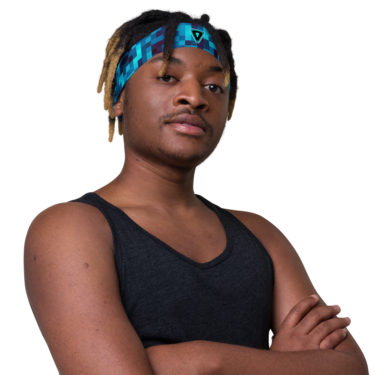 Cyber Blue Big Pixel Headband
