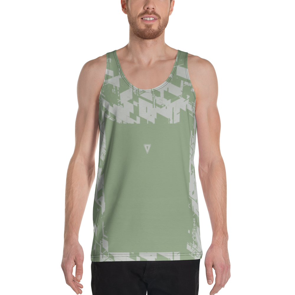 Mens Neutral Green Cyber VBack Tank Top